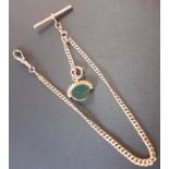 9ct gold curb link watch chain with bloodstone / carnelian swivel fob (cracked) total weight 33.4g
