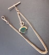 9ct gold curb link watch chain with bloodstone / carnelian swivel fob (cracked) total weight 33.4g