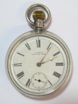 Silver A.W.W & Co Waltham Mass top wind pocket watch stamp to crown and ring (currently working)