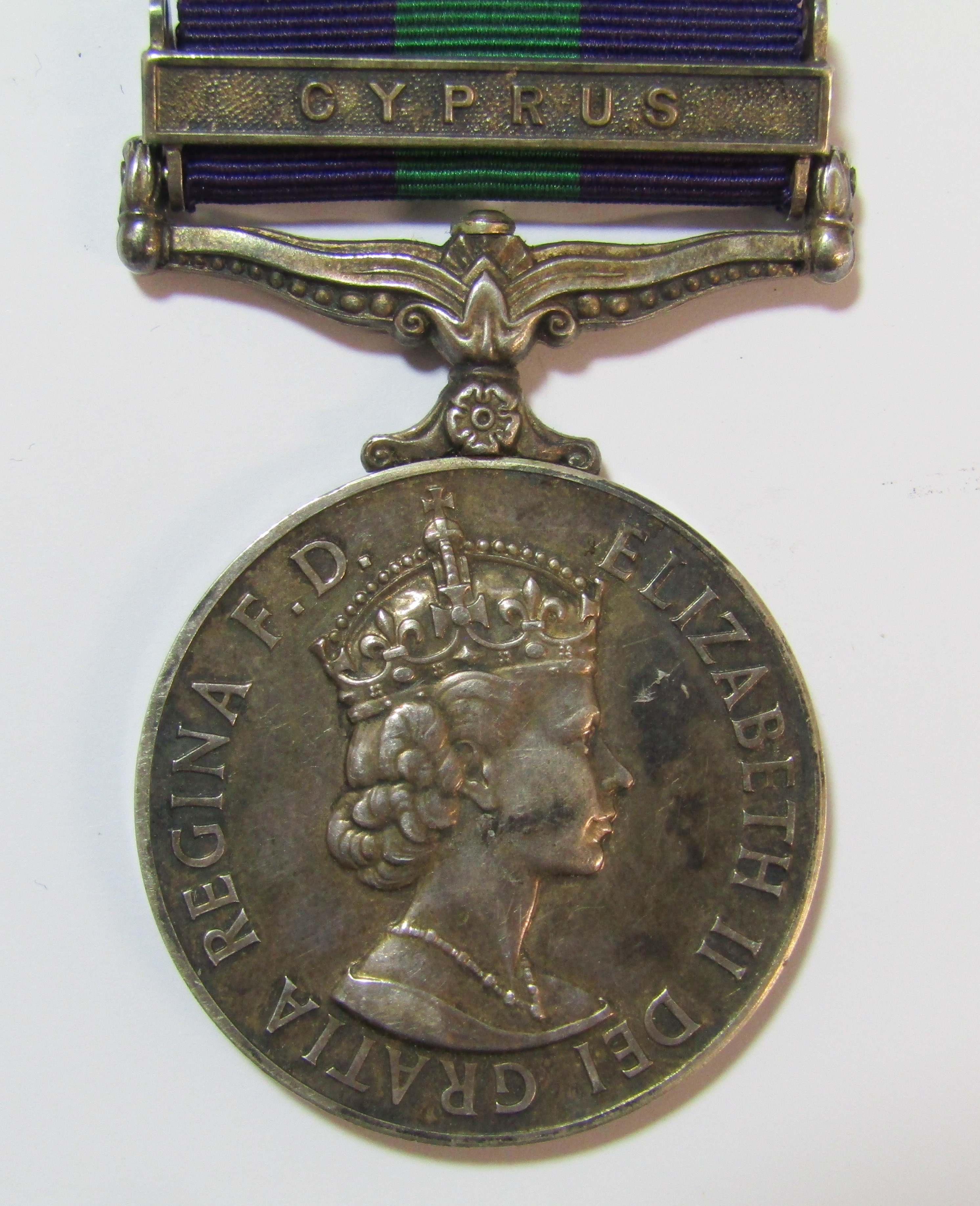 Elizabeth II Cyprus medal - 23424797 PTE D OLSEN A.C.C - with purple and green ribbon - Image 2 of 6