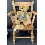 Robin Rive Country Life teddy with original label & a child's commode chair