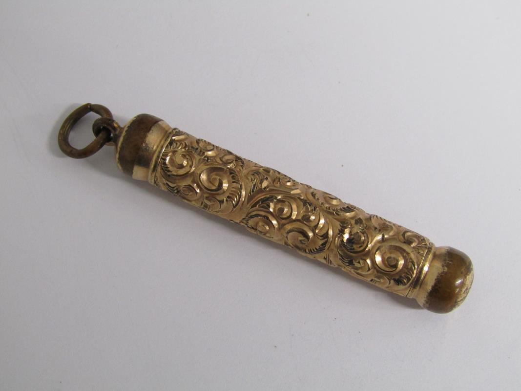 Gold plated retracting pencil with decorated cover, gold plated fob, Ingersoll 15 jewel watch, - Image 3 of 10