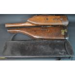 Leg of mutton gun case (initialled) 78cm wide & one other and leather shotgun travelling case with