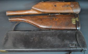 Leg of mutton gun case (initialled) 78cm wide & one other and leather shotgun travelling case with