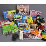 Toys and games includes jigsaws, connect 4, hangman, wooden railway, fur and leather koala, Barclays
