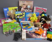 Toys and games includes jigsaws, connect 4, hangman, wooden railway, fur and leather koala, Barclays