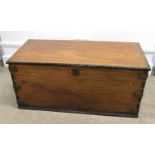 Victorian campaign chest/blanket box with brass brackets L 103cm D 52cm Ht 45cm