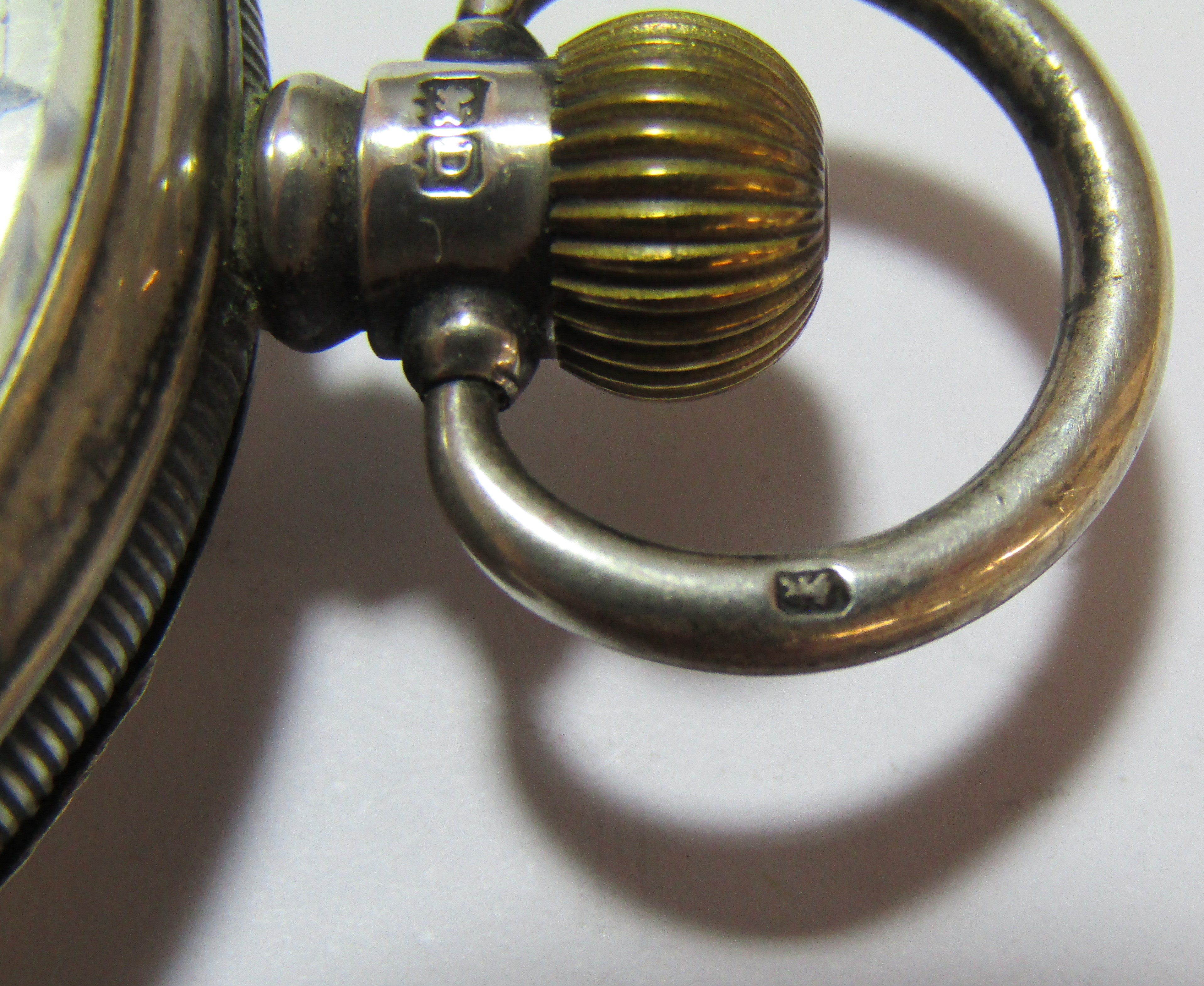 2 silver top wind pocket watches - Dennison 1928 (doesn't wind) & other back stuck but working - Image 3 of 10