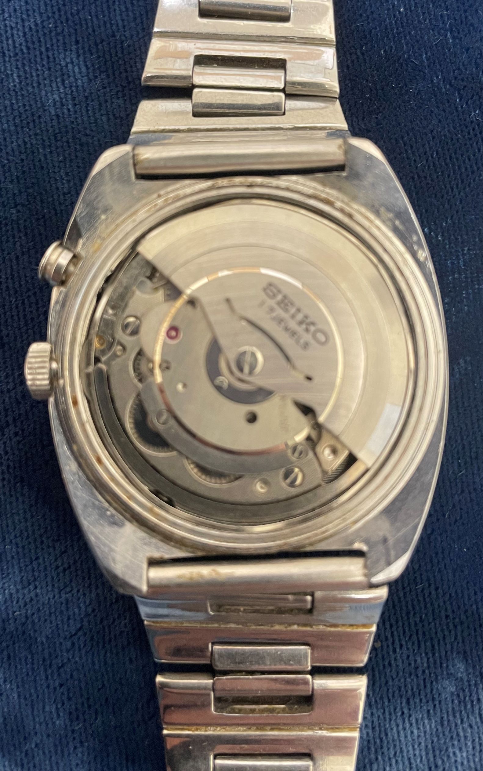 Vintage Seiko Bell-Matic gents alarm wristwatch in a steel case with automatic movement, blue - Image 4 of 5