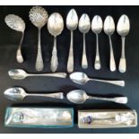 Selection of silver spoons including sugar sifters, total 6.75ozt