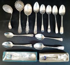 Selection of silver spoons including sugar sifters, total 6.75ozt