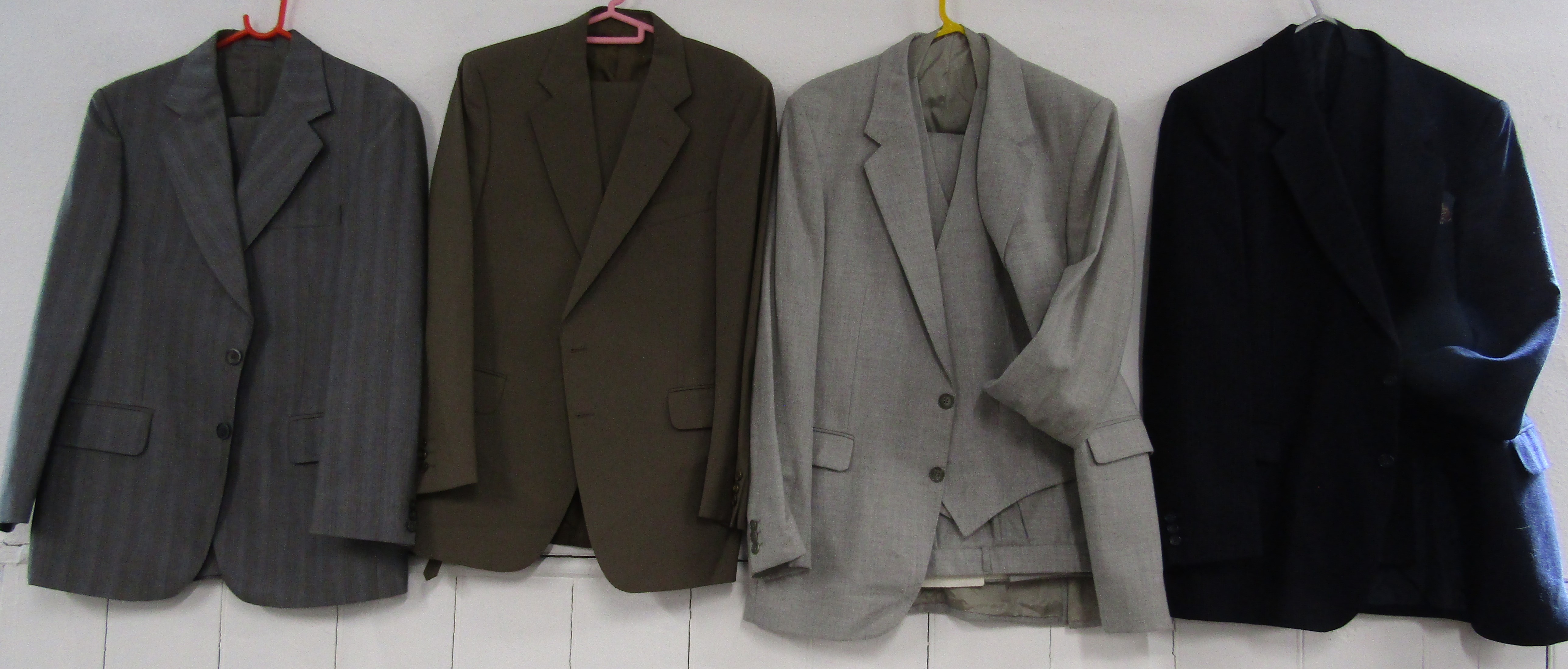 4 men's suits - Guards 2 piece, Sidi by GFT 2 piece, Pure Wool 3 piece and Hepworths 3 piece