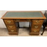 Late Victorian twin pedestal desk in oak with inset leather skiver L 110cm D 42cm Ht 75cm