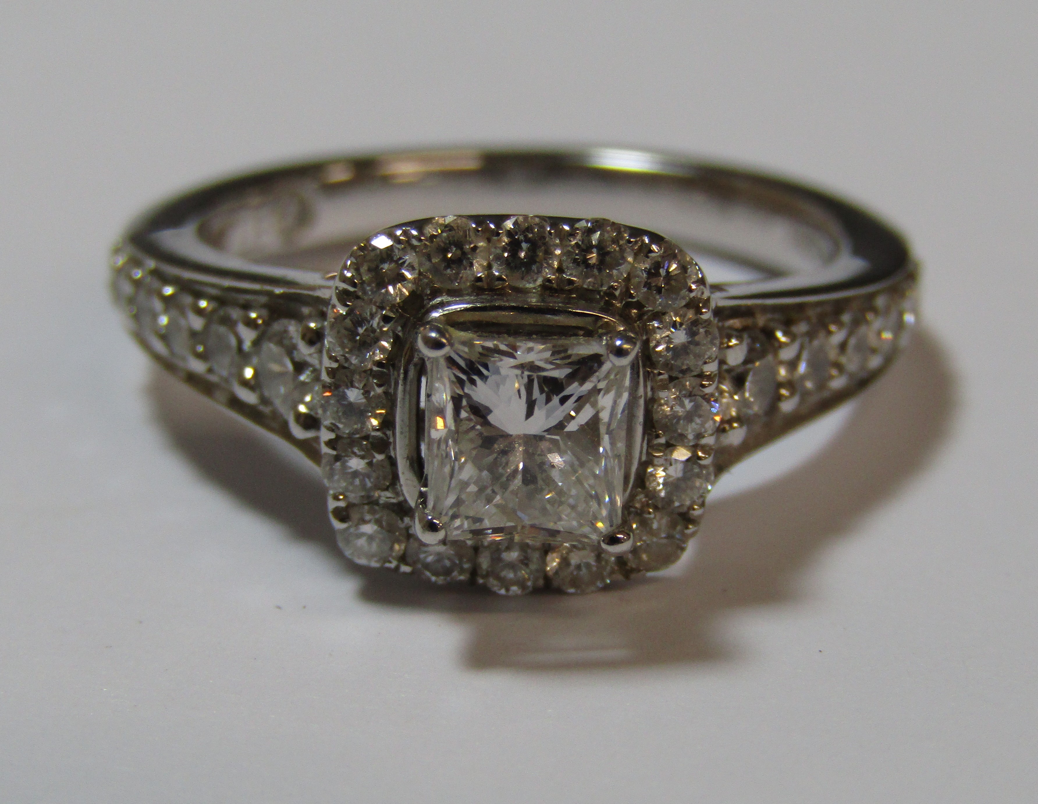 18ct white gold diamond ring with central princess cut 0.60ct diamond measuring 4.73 x 4.51 x 3. - Image 7 of 15