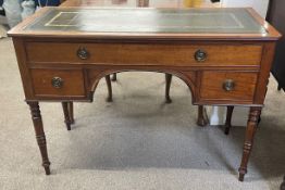 Victorian mahogany writing desk on turned legs with inset leather skiver L 110cm D 49cm Ht 78cm