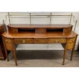 Regency bow fronted sideboard with brass top rail & tapering spade feet & inlaid with box wood