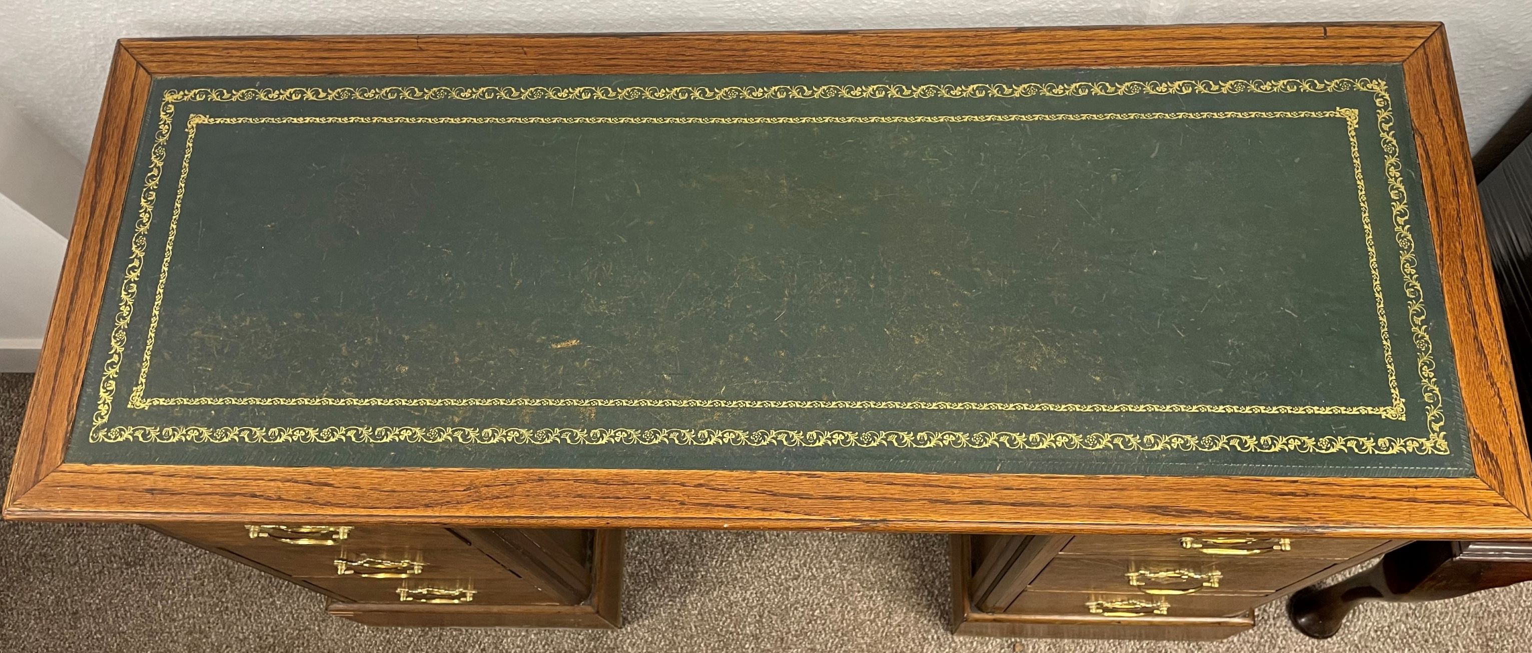 Late Victorian twin pedestal desk in oak with inset leather skiver L 110cm D 42cm Ht 75cm - Image 2 of 2