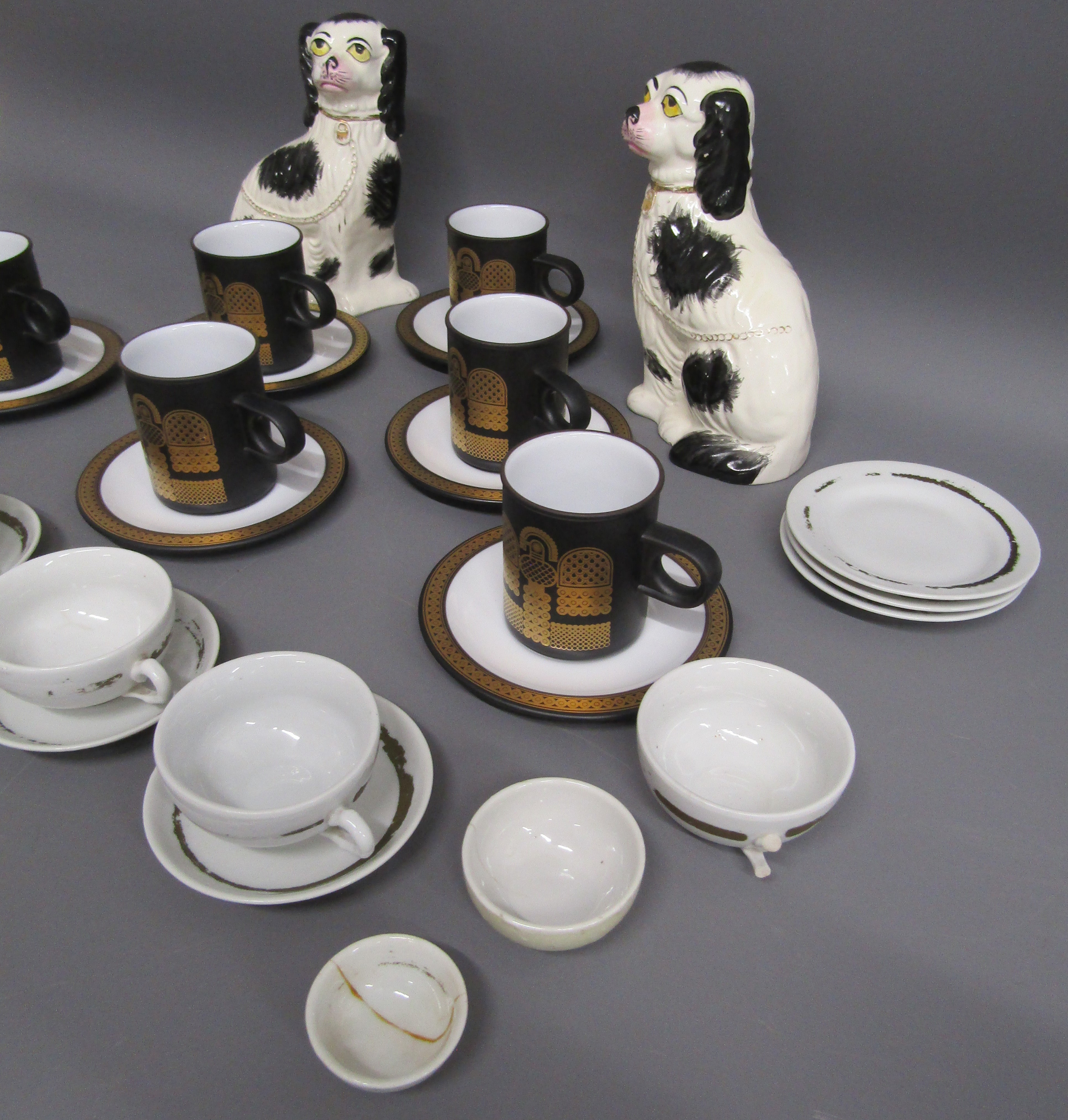 Hornsea Midas cups and saucers, Keefe pottery fire dogs and a child's tea set - Image 4 of 4