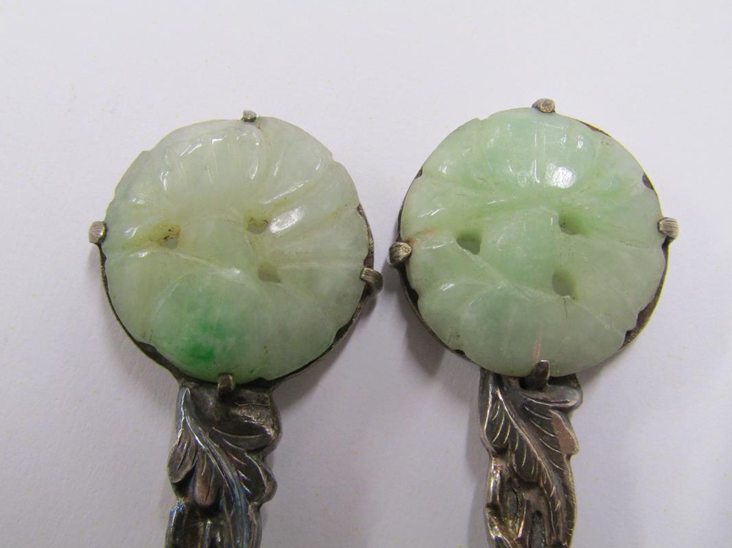 Boxed set of 6 Chinese silver spoons with decorative floral stem and set with circular jade - Image 11 of 15