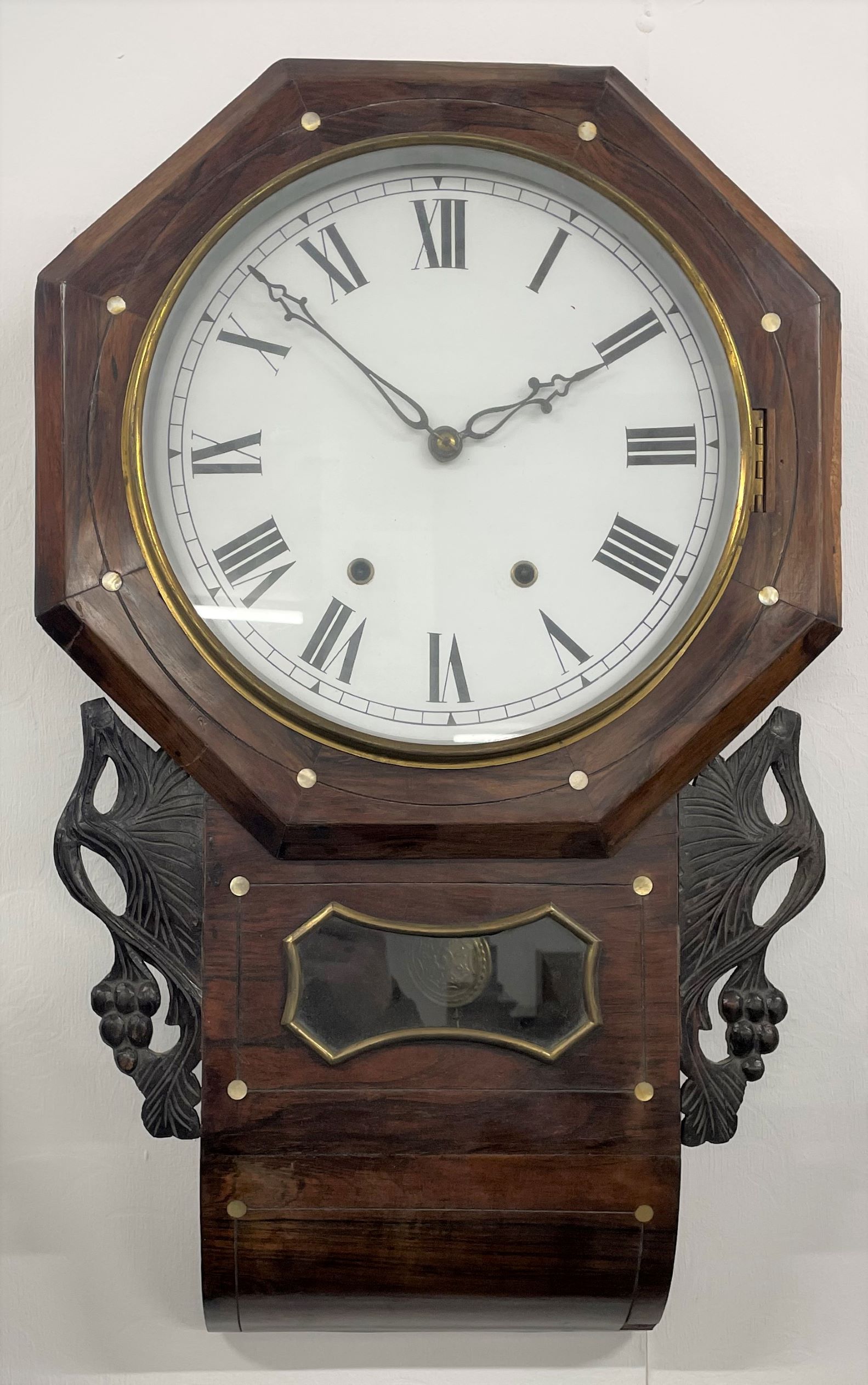 19th century American drop dial wall clock L 65cm W 41cm