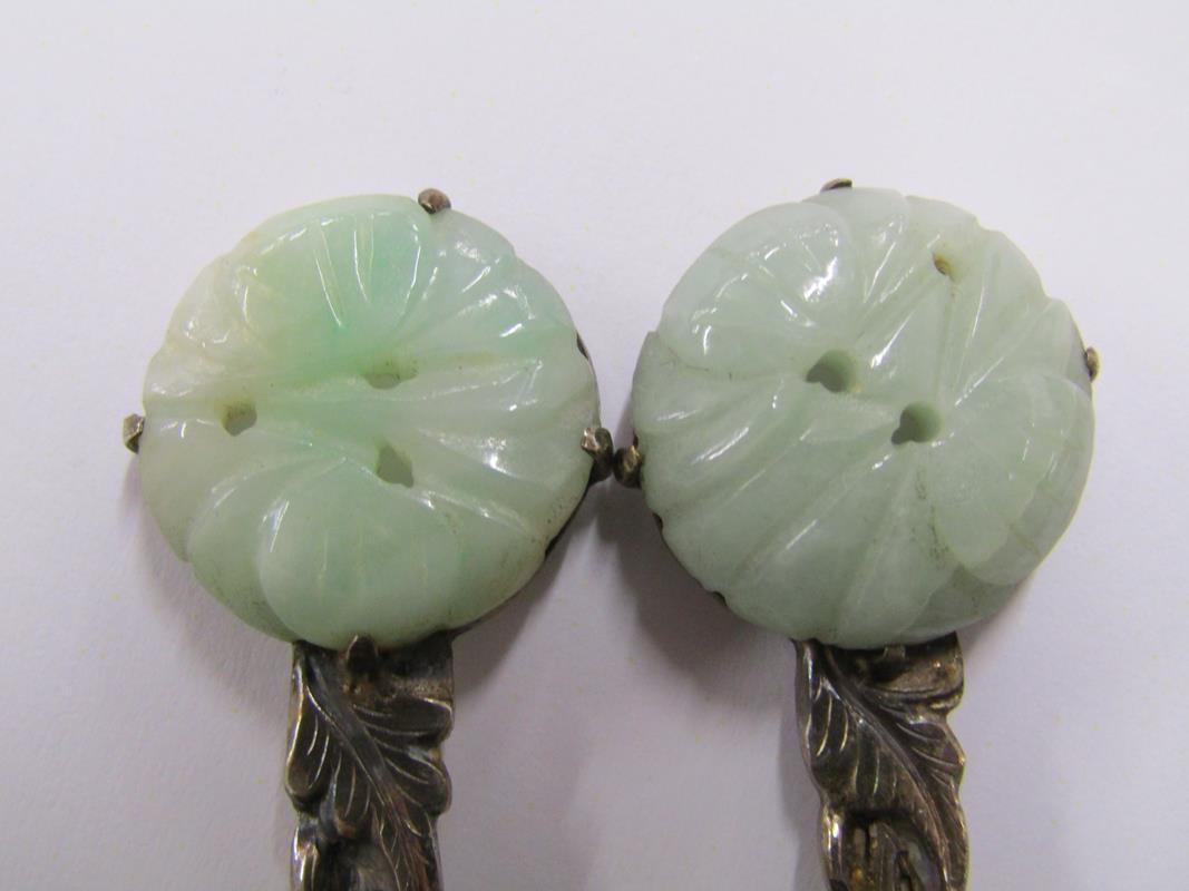 Boxed set of 6 Chinese silver spoons with decorative floral stem and set with circular jade - Image 10 of 15