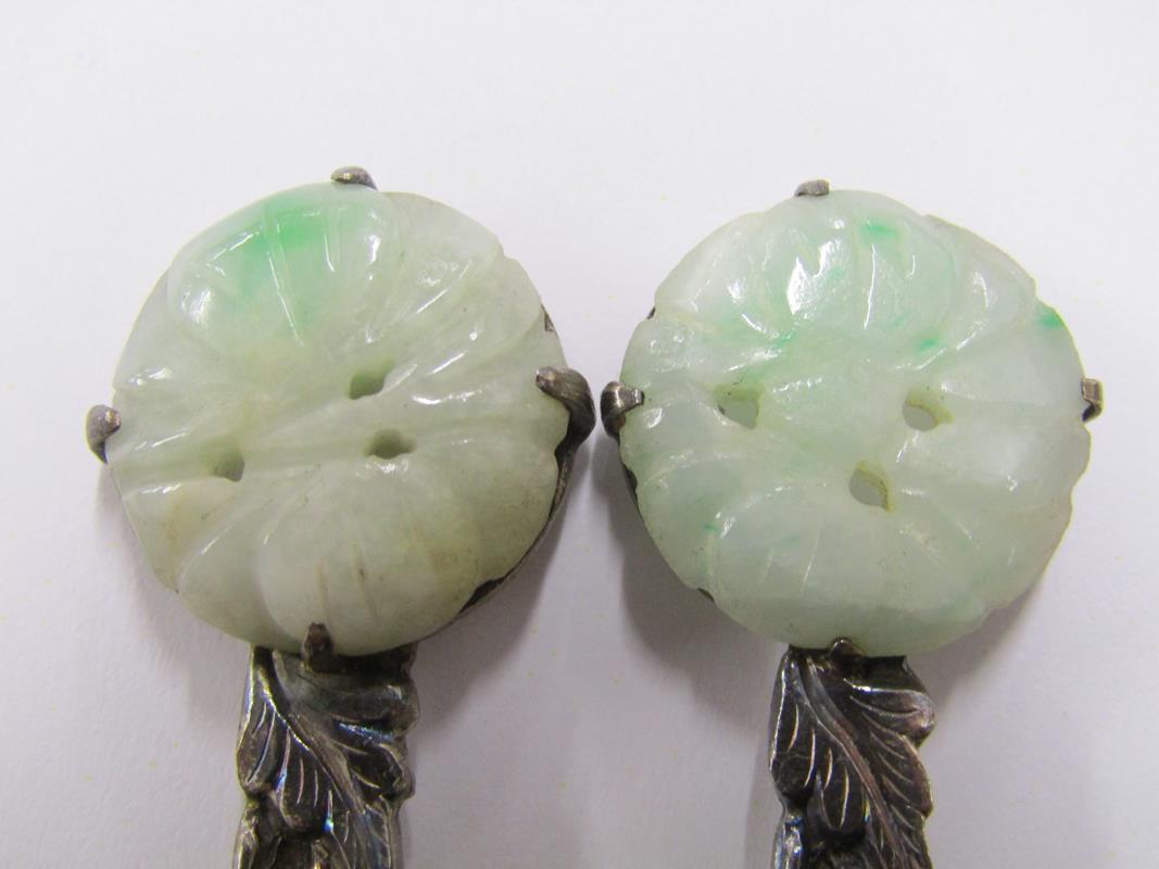 Boxed set of 6 Chinese silver spoons with decorative floral stem and set with circular jade - Image 9 of 15