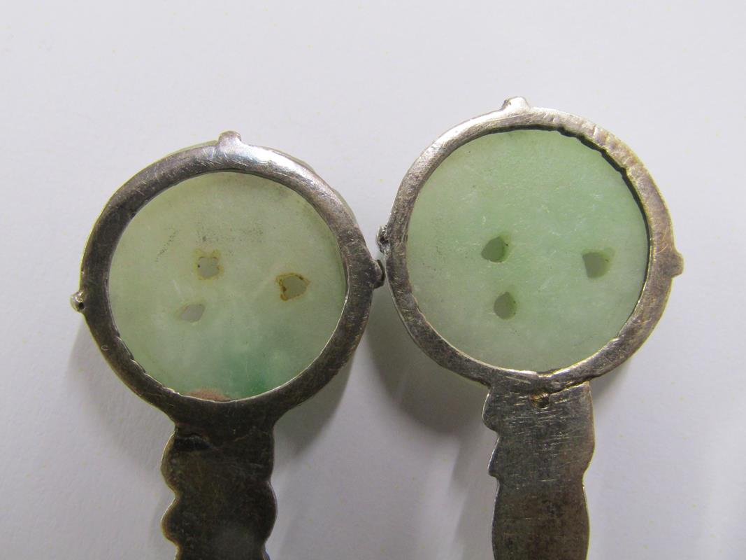 Boxed set of 6 Chinese silver spoons with decorative floral stem and set with circular jade - Image 12 of 15