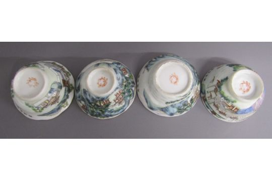 16 Chinese porcelain tea bowls - 11 small cups of slight varying shapes with similar landscape - Image 9 of 24