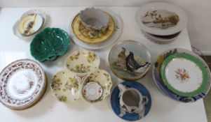 Selection of plates including Wedgwood majolica leaf plates & Doulton Series Ware