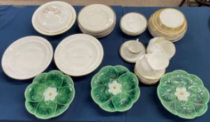 3 majolica lily pad comports, Wedgwood tureens, Greek key pattern ceramics including Wedgwood etc
