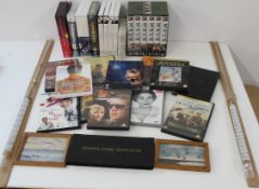 Large mixed collection of DVD box sets and individual DVDs, 2 large barometer thermometers, Jeanne