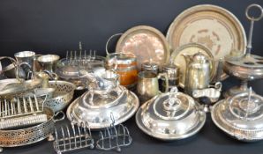 Selection of silver plate, including 3 entrée dishes etc