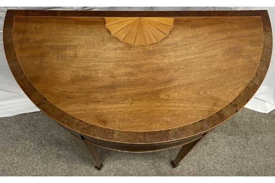 Early 20th century Georgian style fold over card table with inset sunburst veneer to top. Diameter - Image 2 of 3