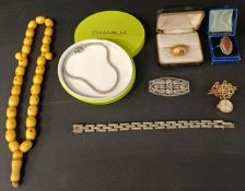 Chamilia bracelet (with box), silver & marcasite brooch (935), silver ring (935) early OMG bracelet,