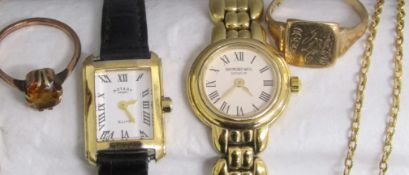 9ct gold citrine ring, size M, 1.7g -  gents 9ct gold signet ring (cut), 3.3g - fine plated