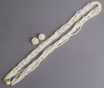 7 strand real pearl necklace with gold effect clasp and matching clip in earrings - necklace 79cm