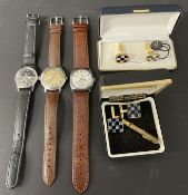 3 gents vintage wristwatches: H Stone Leeds silver case cushion face, Titus Genève Incabloc