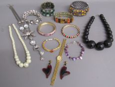 Collection of bangles, beads, glass earrings and a ladies Rotary wristwatch LB00650/03