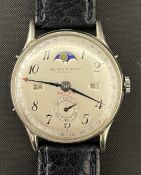 Record Watch Co. Datofix stainless steel gentleman's wristwatch, circa 1950s, silvered dial with