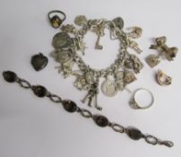 Silver jewellery includes 1976 charm bracelet with a nice selection of charms 2.5ozt - bracelet with