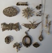 Selection of costume jewellery (some marked 900 / 935) including paste set star brooch marked 8CP,