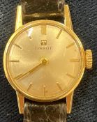 Tissot 9ct gold ladies wristwatch with leather strap