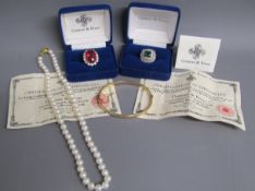 2 Camrose & Kross Jackie Kennedy rings, 9ct metal core bangle & knotted pearl necklace with 9ct gold