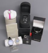 5 watches and an Armani silver ring (ring size P) AR-0147 Armani watch, Accurist SR416SW with mother