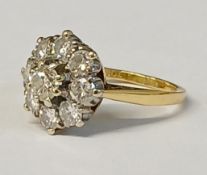 18ct gold and diamond daisy ring size I, 2.79g