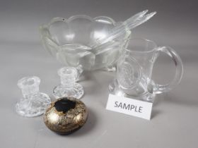 A Dartington tankard, an Isle of Wight paperweight and other glass