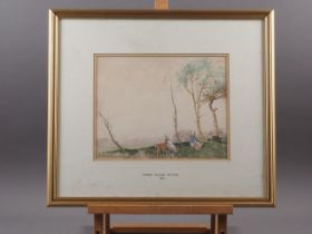 Thomas William Pattison, 1923: watercolour sketch, goatherder and goats at sunset, 8 3/4" x 11",