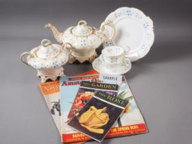 A Victorian floral decorated part teaset and a collection of gardening magazines (restorations)