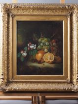A 19th century oil on canvas, still life of citrus fruit, 13 1/2" x 11", in gilt frame