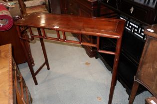 A Chinese hardwood console table, on slender turned supports, 38" wide x 13" deep x 34" high